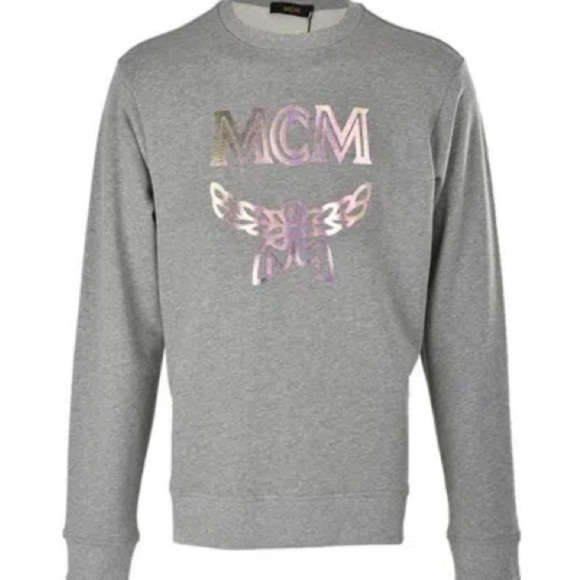 MCM Sweaters - MCM Metallic Logo Gray Crewneck Sweater